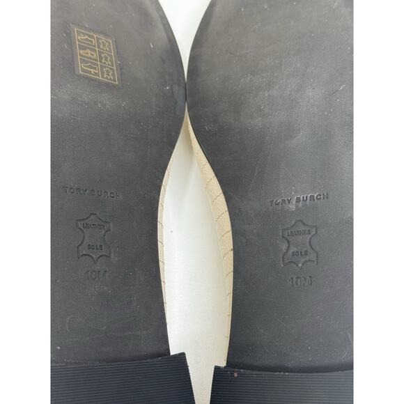 Tory Burch Cap Toe Ballet Flat Womens 10M Cream Quilted Leather Slip On Loafer - Picture 9 of 11